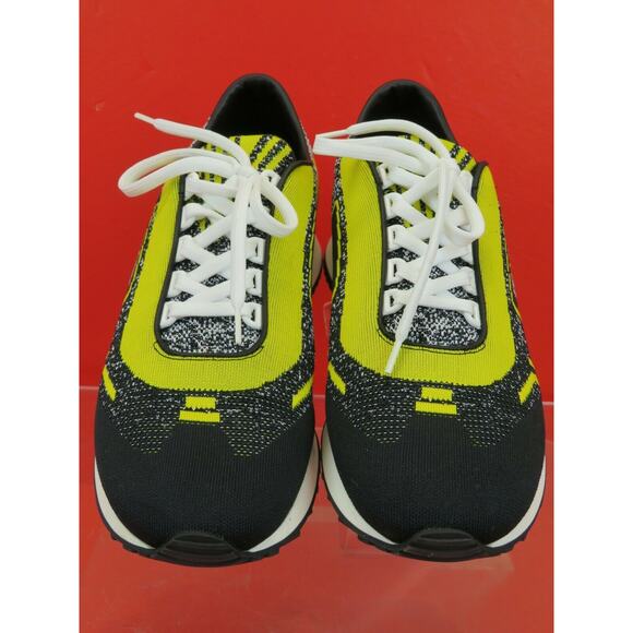 NIB PRADA 2EG272 YELLOW BLACK FABRIC TRAINERS KNIT LOGO LACE UP SNEAKERS 7 US 8 - Picture 3 of 12